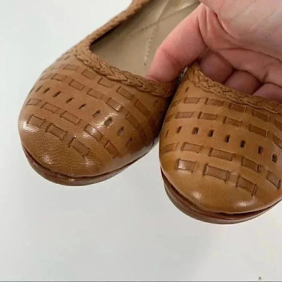 Andrew Geller girly womens heels size 7.5 tan leather woven platforms - Picture 9 of 12